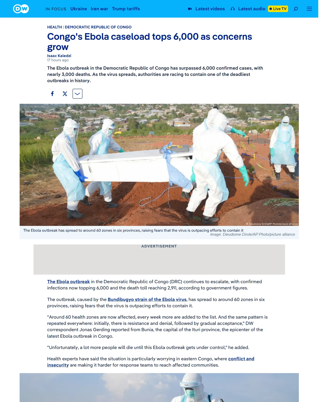 dw.com as published: Congo's Ebola caseload tops 6,000 as concerns grow