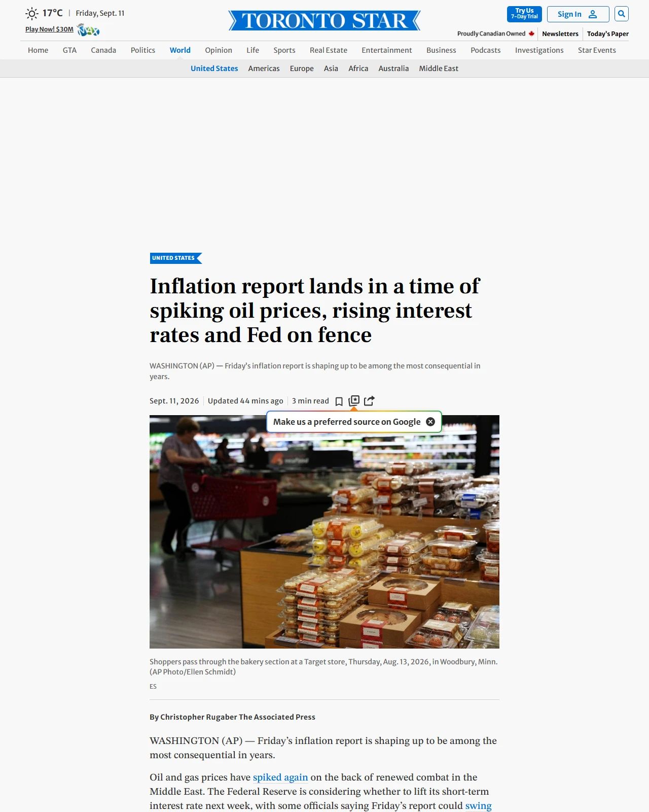 thestar.com as published: Inflation report lands amid spiking oil prices, rising interest rates and Fed on fence