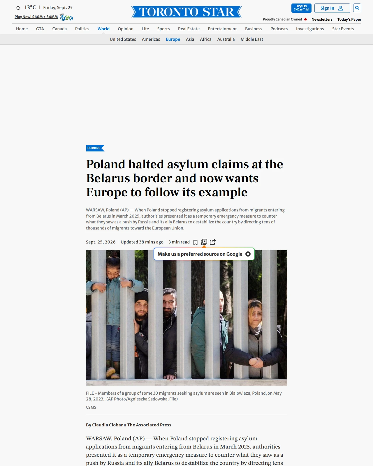 thestar.com as published: Poland halted asylum claims at the Belarus border and now wants Europe to follow its example