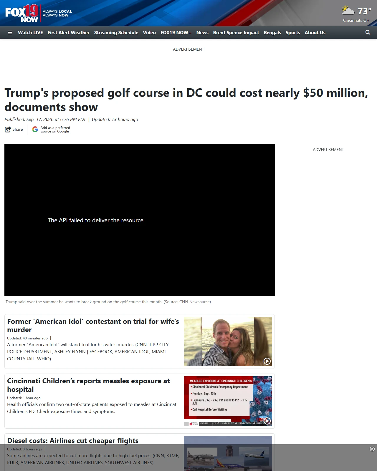 fox19.com as published: Trump's proposed golf course in DC could cost nearly $50 million, documents show