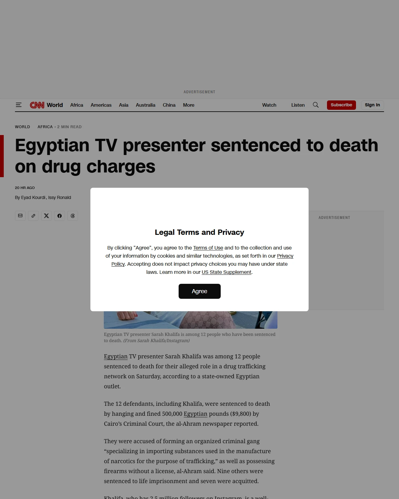 cnn.com as published: Sarah Khalifa: Egyptian TV presenter sentenced to death on drug charges