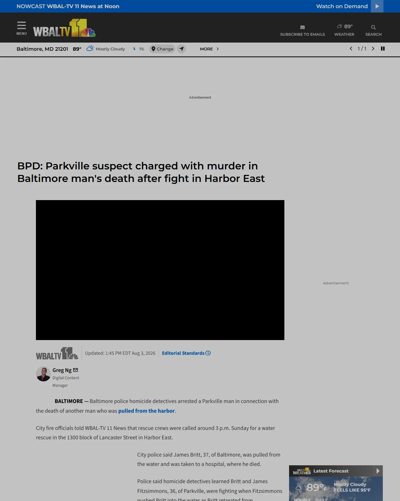 wbaltv.com as published: BPD: Parkville suspect charged with murder in Baltimore man's death after fight in Harbor East - WBAL-TV