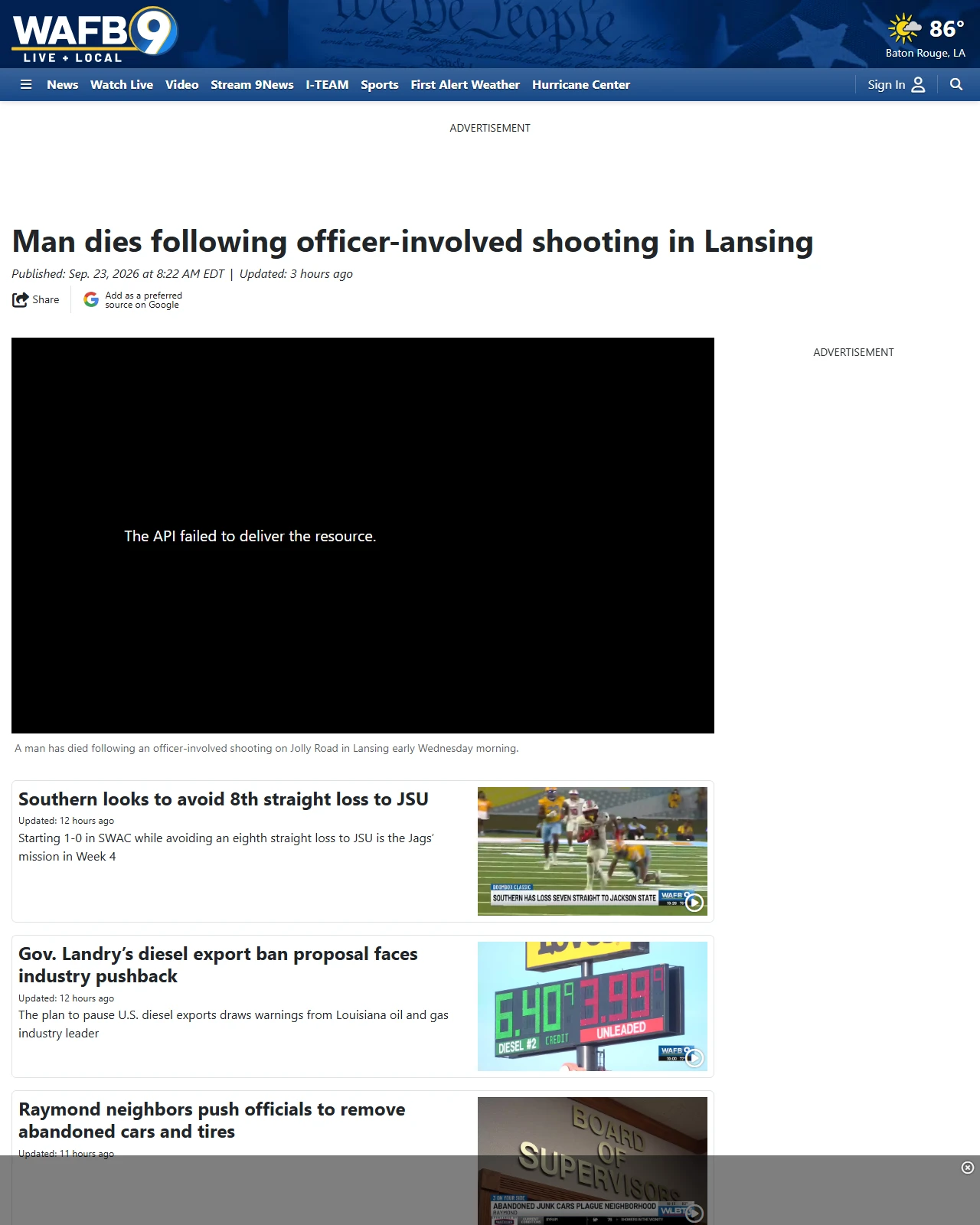 wafb.com as published: Man dies following officer-involved shooting in Lansing