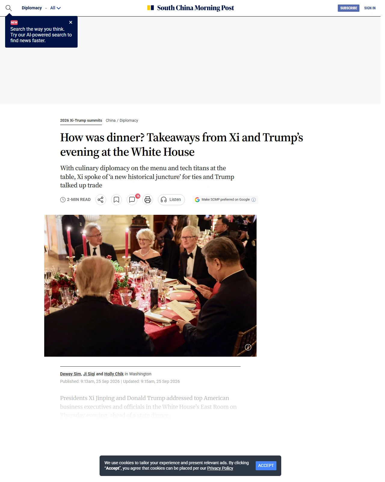 scmp.com as published: How was dinner? Takeaways from Xi and Trump’s evening at the White House