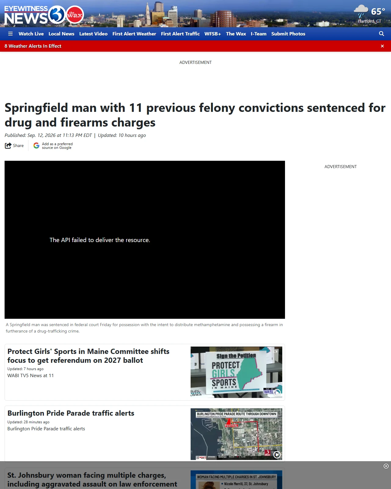 wfsb.com as published: Springfield man with 11 previous felony convictions sentenced for drug and firearms charges