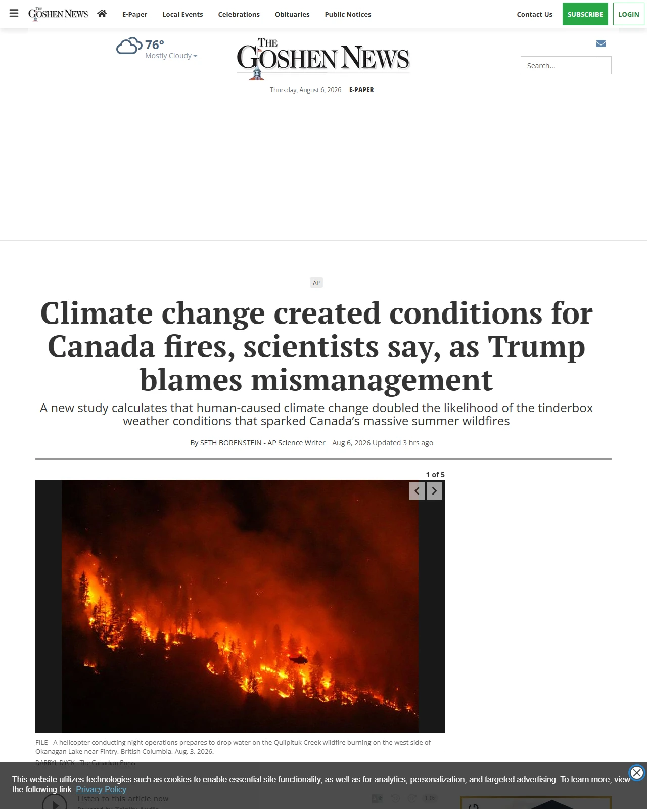 goshennews.com as published: Climate change created conditions for Canada fires, scientists say, as Trump blames mismanagement