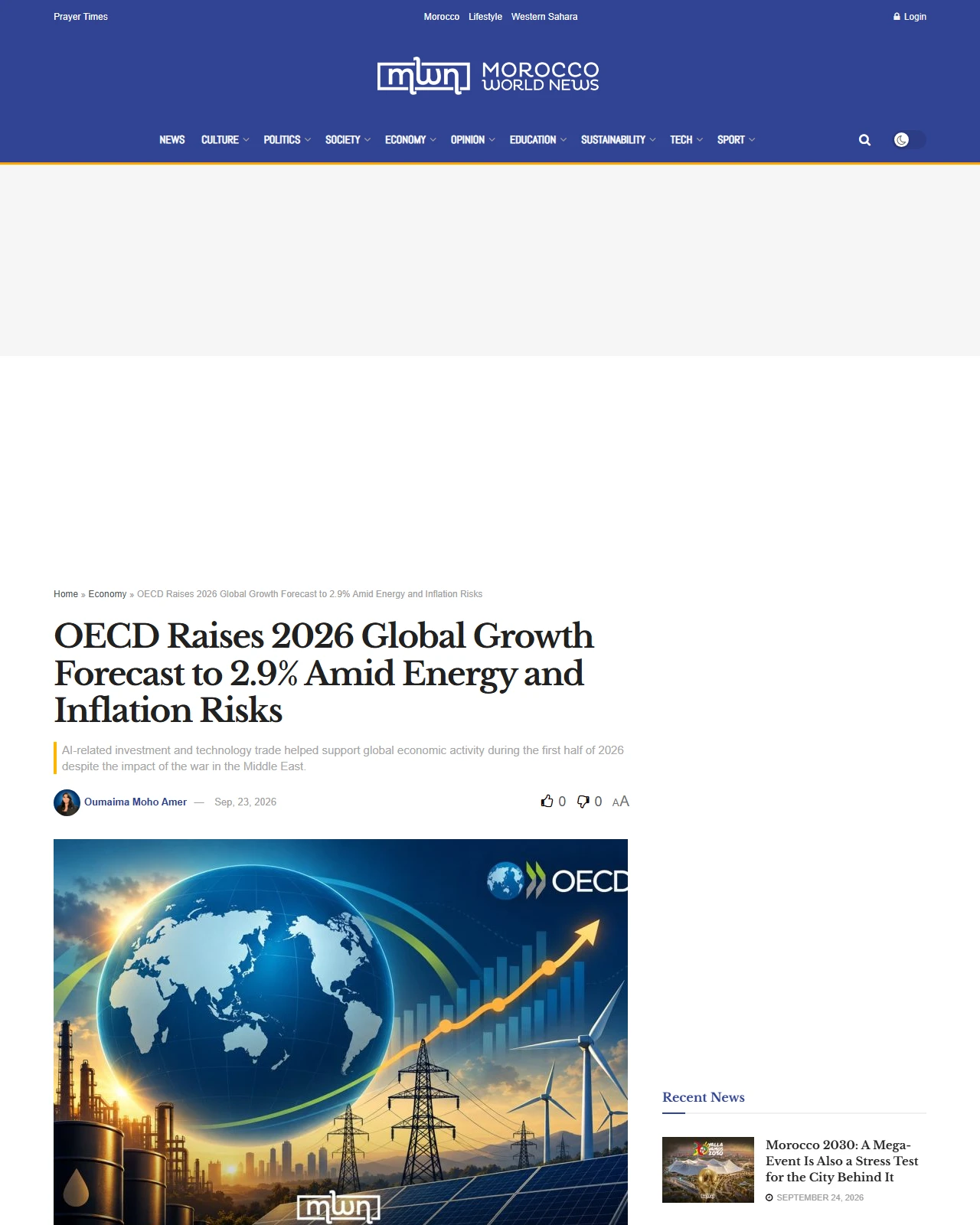 moroccoworldnews.com as published: OECD Raises 2026 Global Growth Forecast to 2.9% Amid Energy and Inflation Risks