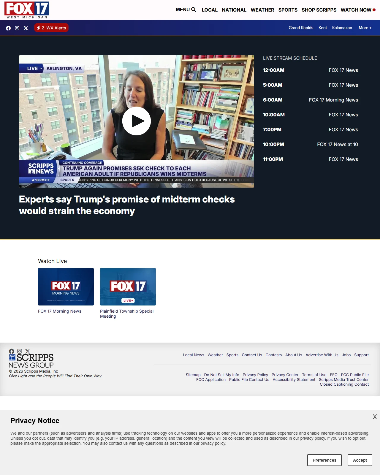 fox17online.com as published: Experts say Trump's promise of midterm checks would strain the economy
