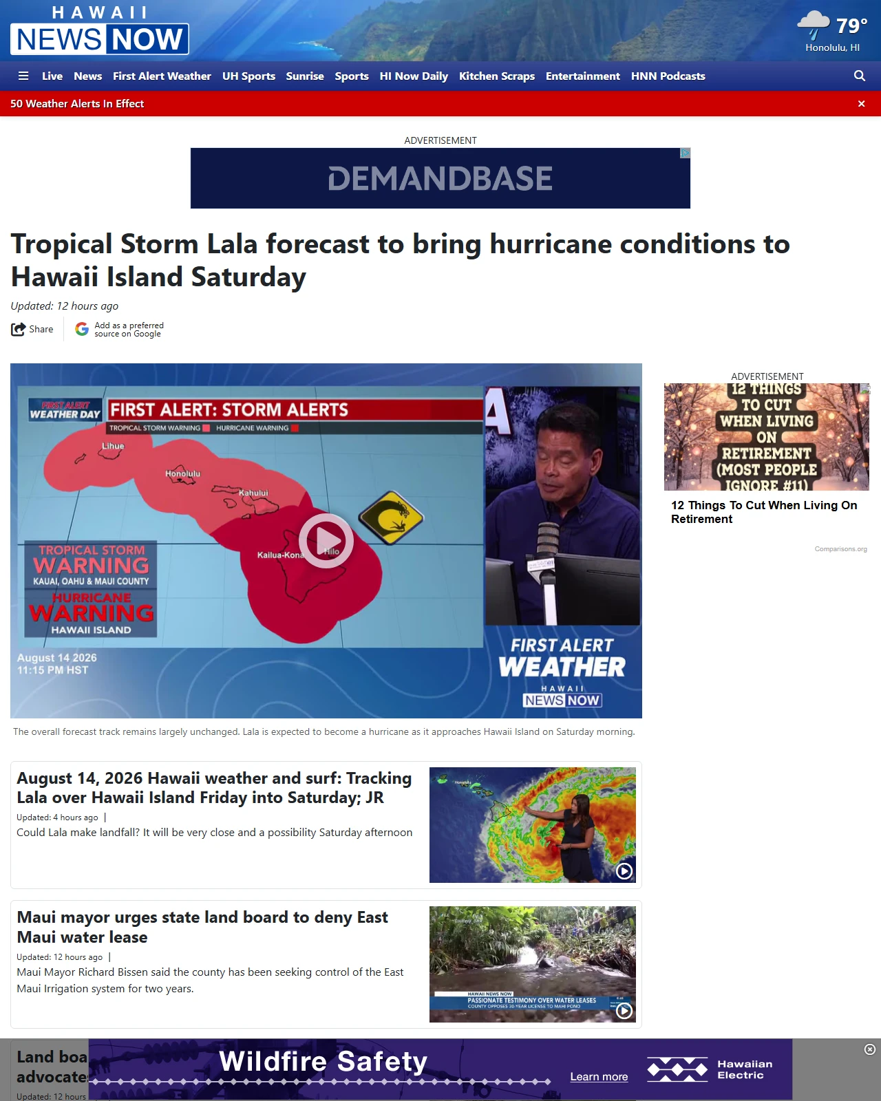 hawaiinewsnow.com as published: Tropical Storm Lala forecast to bring hurricane conditions to Hawaii Island Saturday