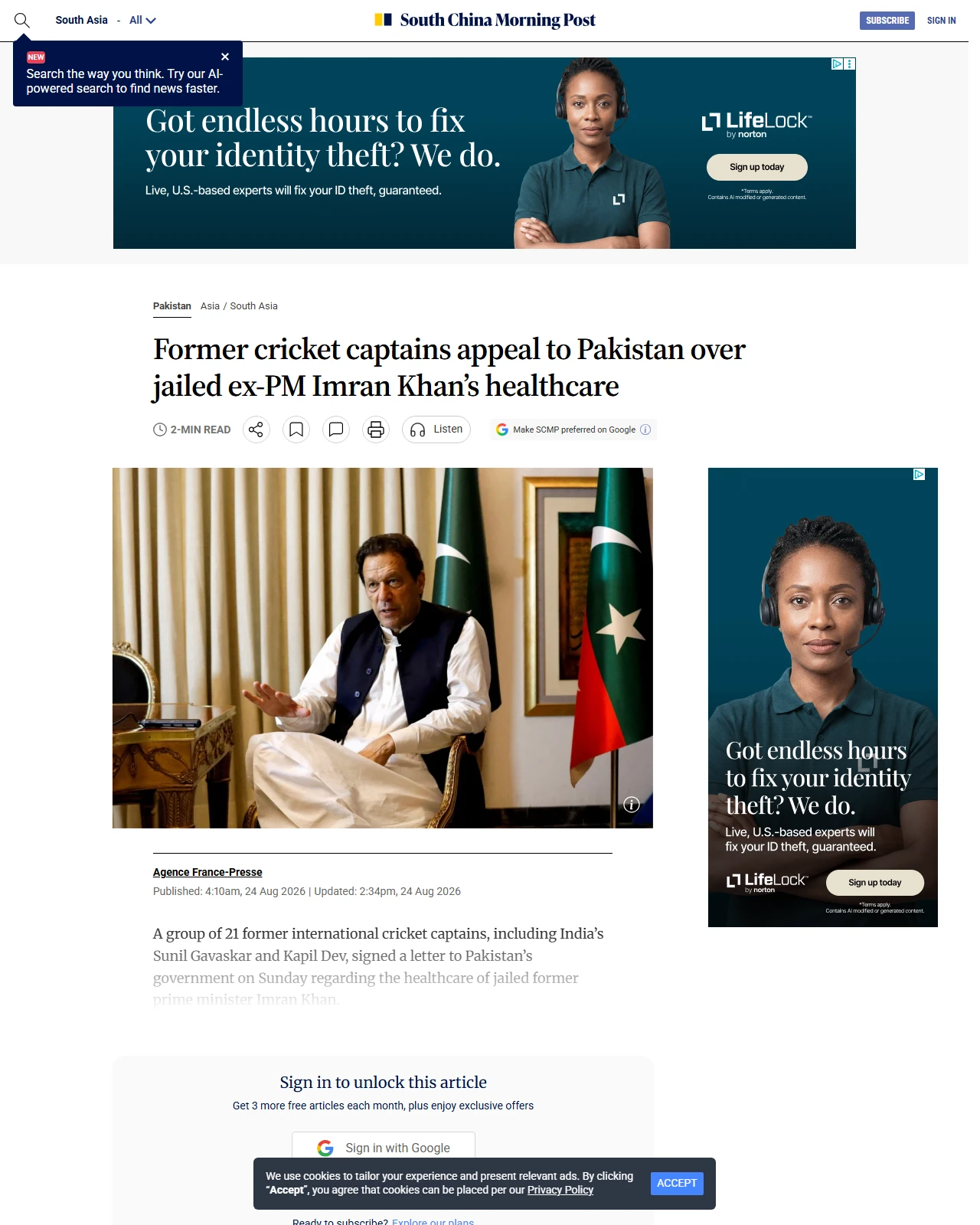 scmp.com as published: Former cricket captains appeal to Pakistan over jailed ex-PM Imran Khan’s healthcare