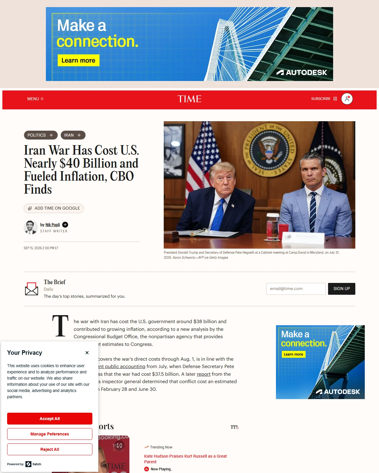 time.com as published: Iran War Has Cost U.S. Nearly $40 Billion and Fueled Inflation, CBO Finds