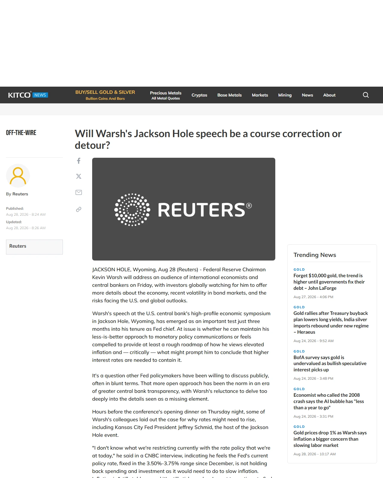 kitco.com as published: Will Warsh's Jackson Hole speech be a course correction or detour?