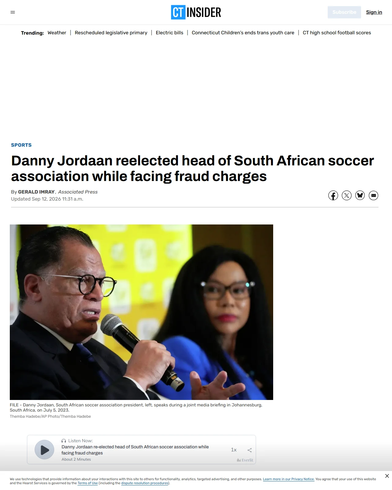 ctinsider.com as published: Danny Jordaan reelected head of South African soccer association while facing fraud charges