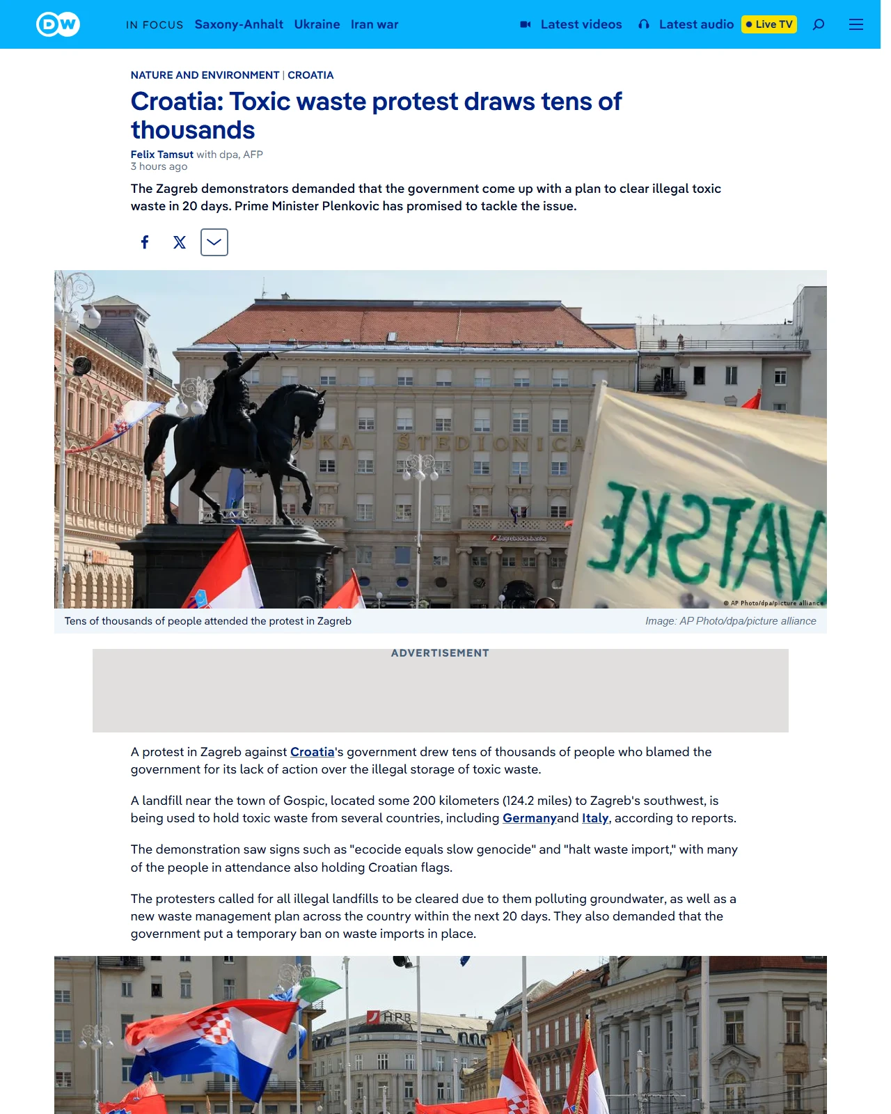 dw.com as published: Croatia: Toxic waste protest draws tens of thousands