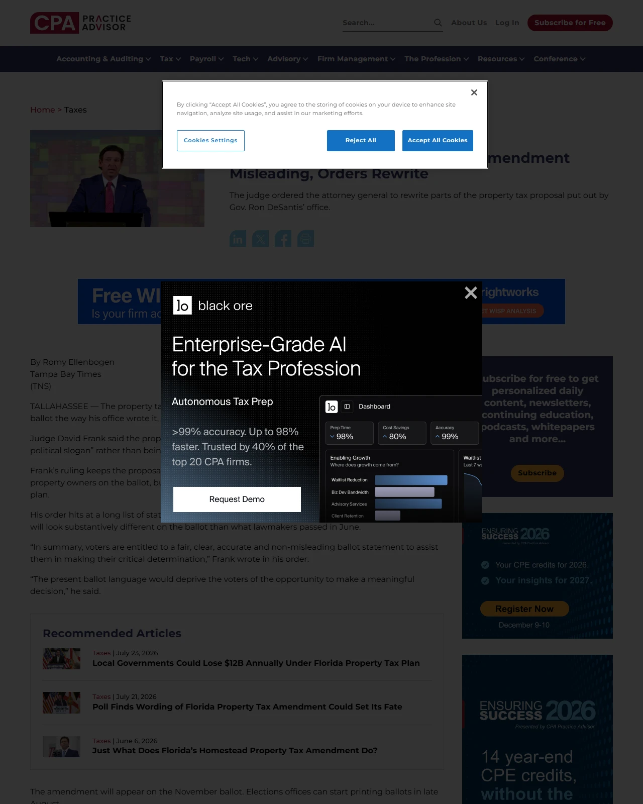 cpapracticeadvisor.com as published: Florida Judge Rules Property Tax Amendment Misleading, Orders Rewrite