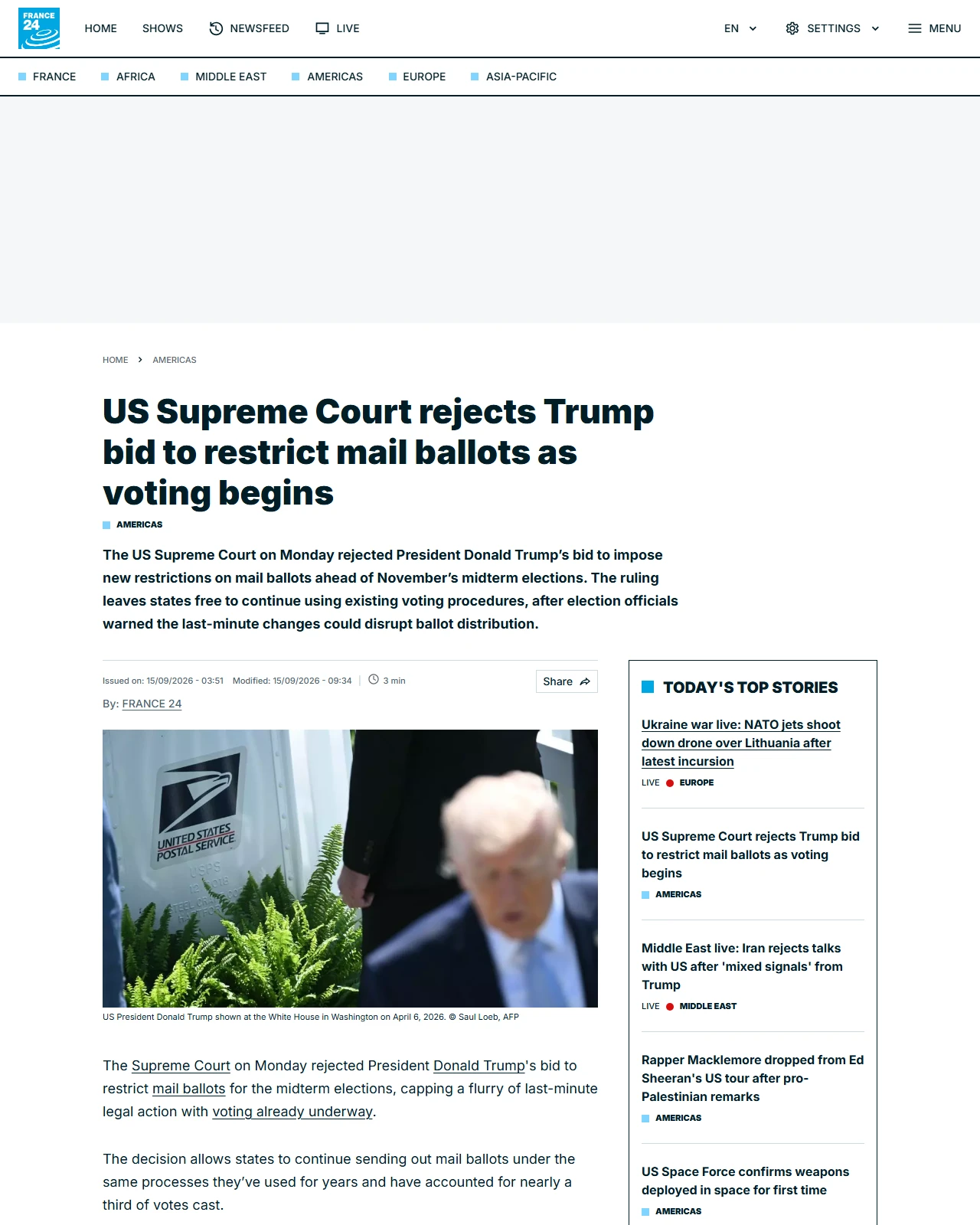 s.france24.com as published: US Supreme Court rejects Trump bid to restrict mail ballots as voting begins