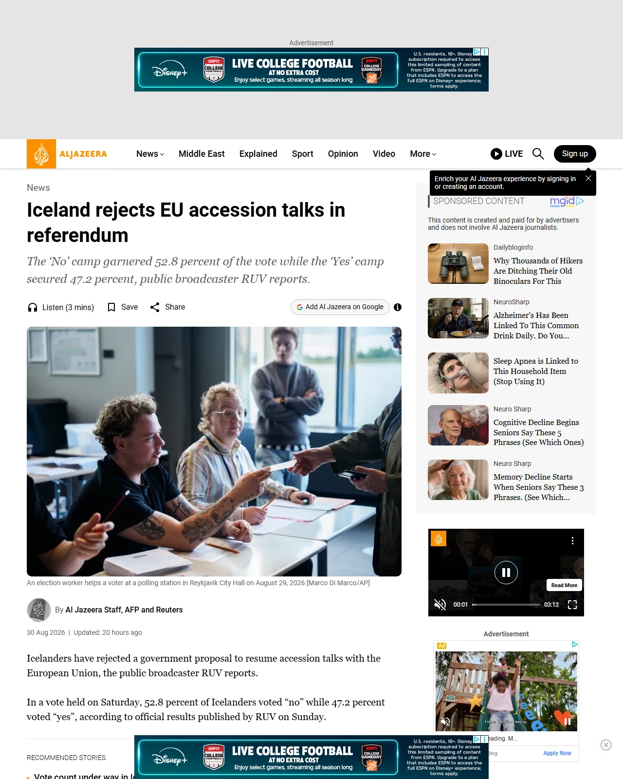 aljazeera.com as published: Iceland rejects EU accession talks in referendum