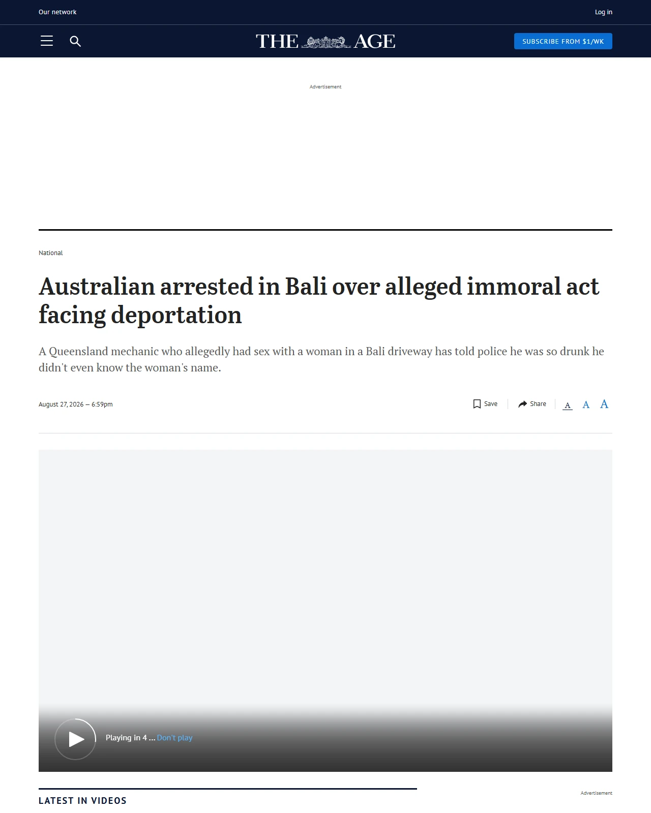 theage.com.au as published: Australian arrested in Bali over alleged immoral act facing deportation