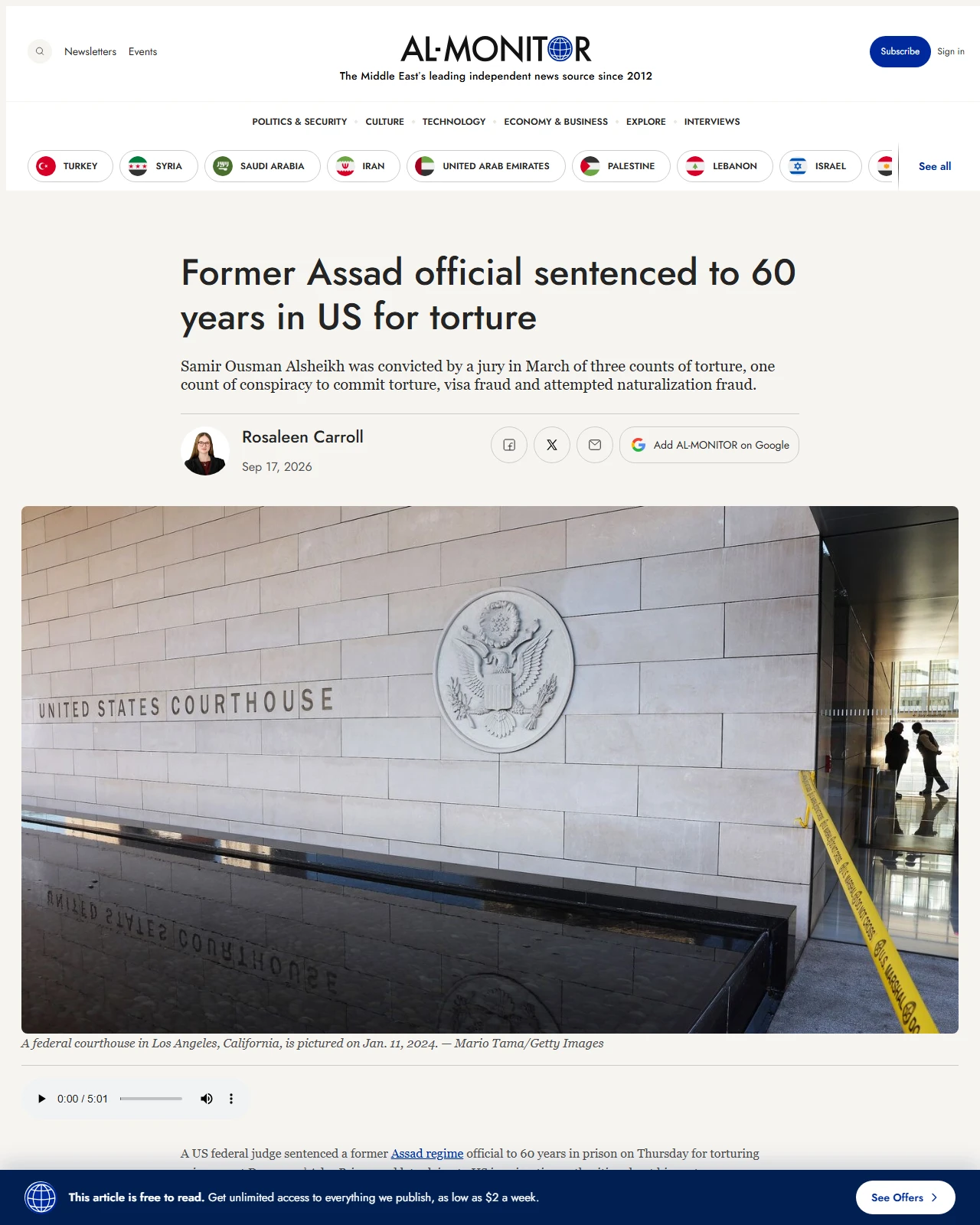 al-monitor.com as published: Former Assad official sentenced to 60 years in US for torture - Al-Monitor