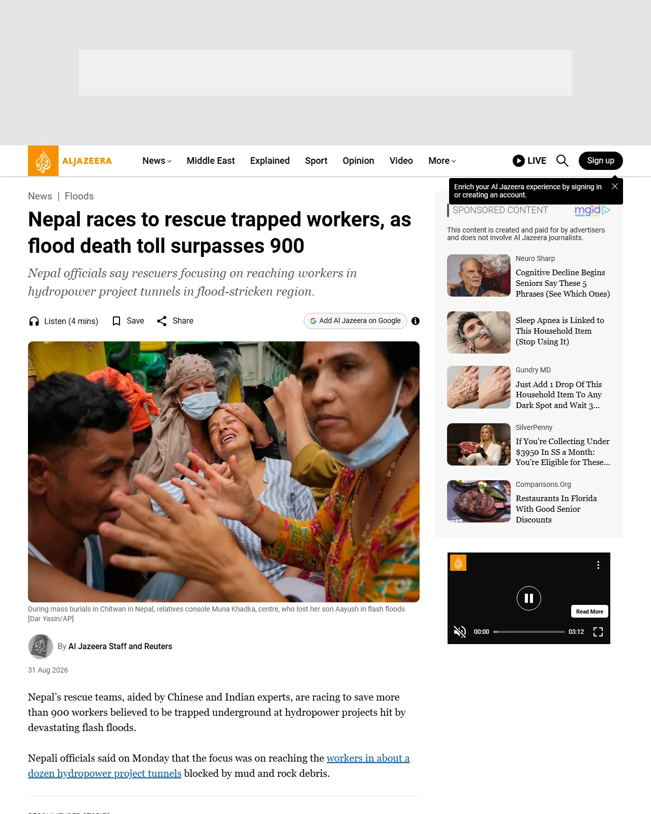 aljazeera.com as published: Nepal races to rescue trapped workers, as flood death toll surpasses 900
