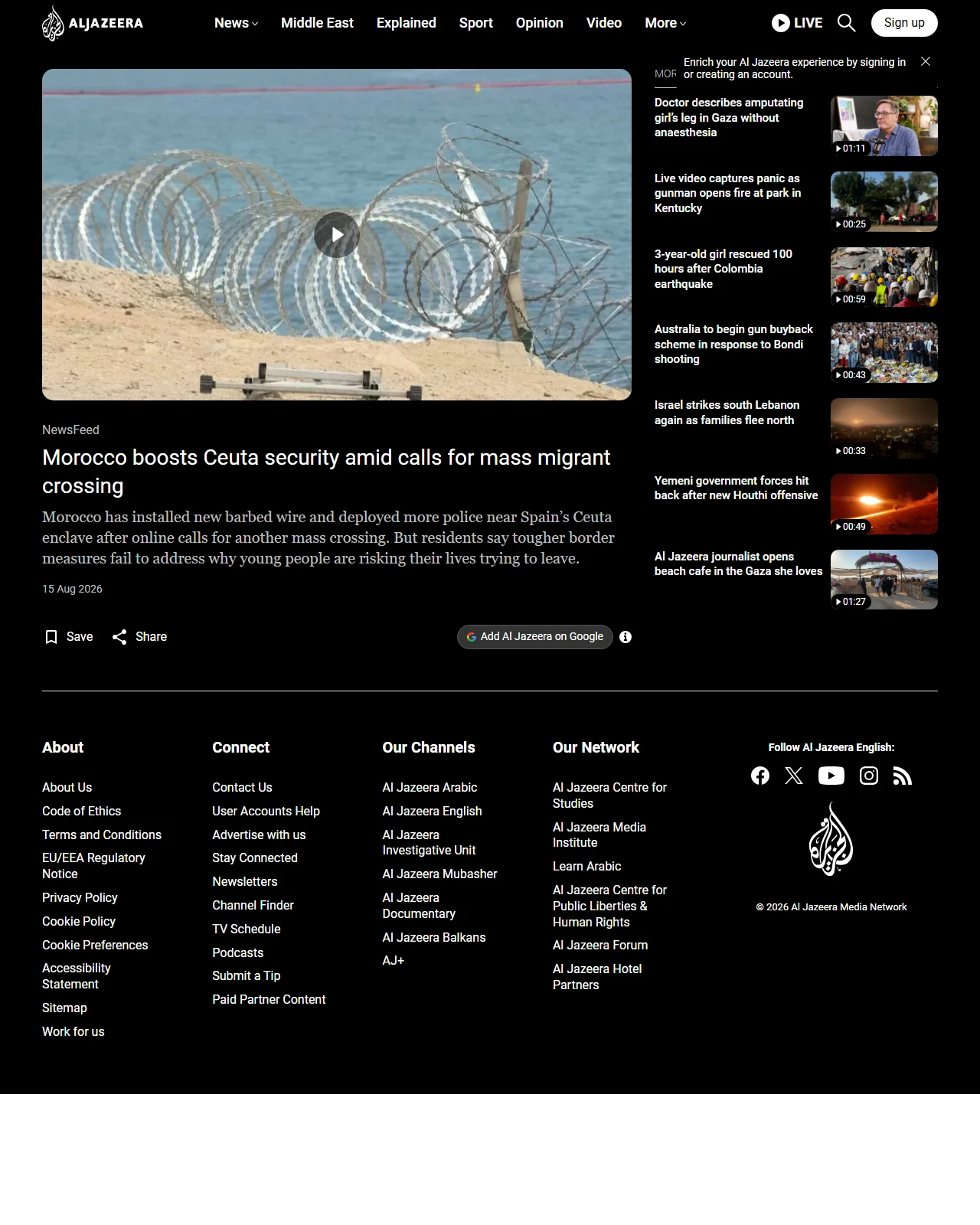 aljazeera.com as published: Morocco boosts Ceuta security amid calls for mass migrant crossing