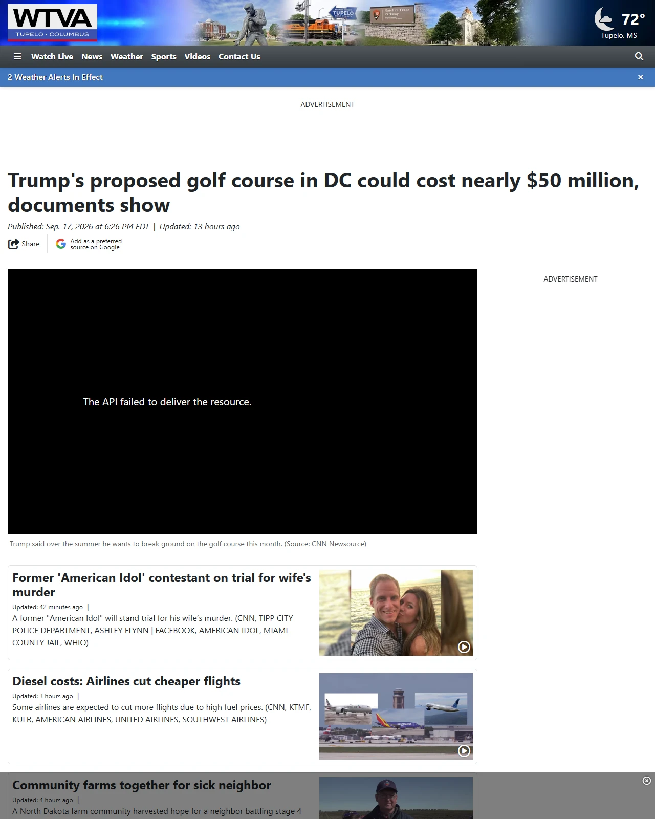 wtva.com as published: Trump's proposed golf course in DC could cost nearly $50 million, documents show