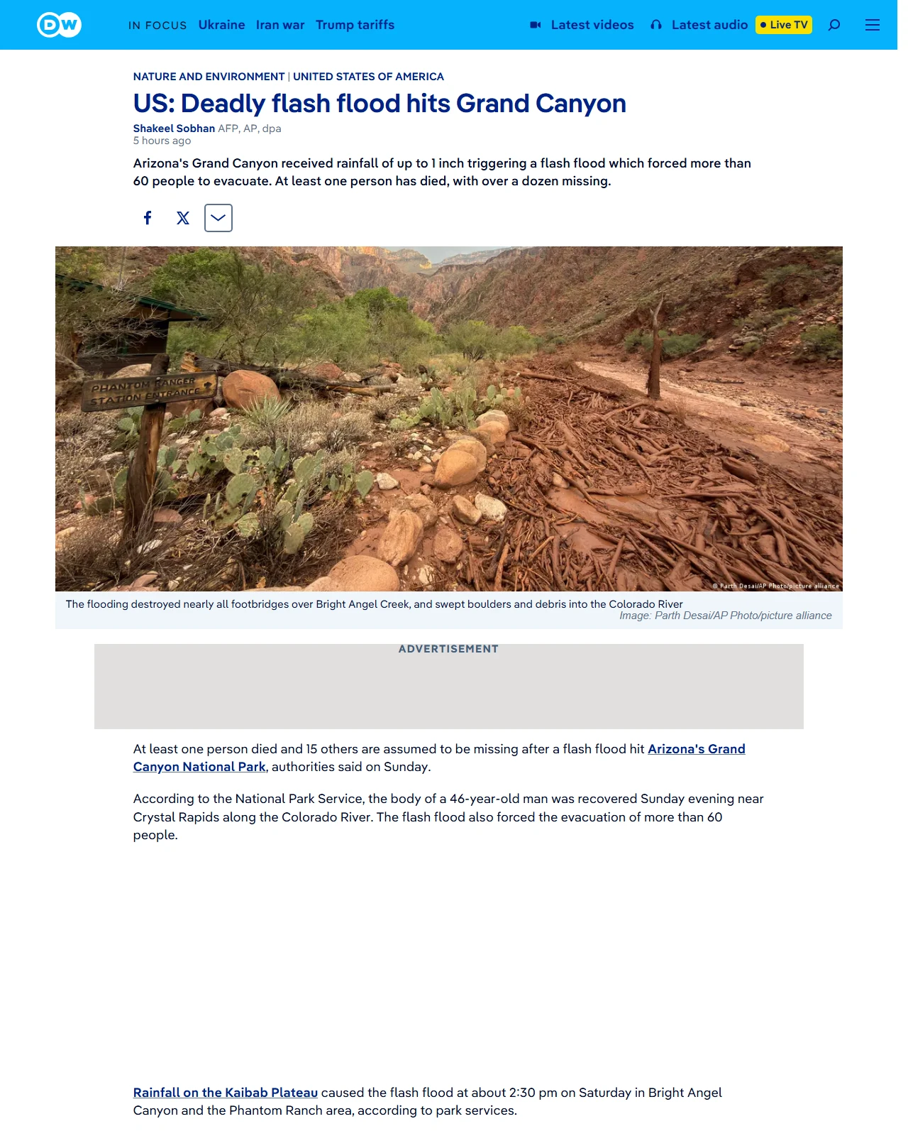 dw.com as published: US: Deadly flash flood hits Grand Canyon