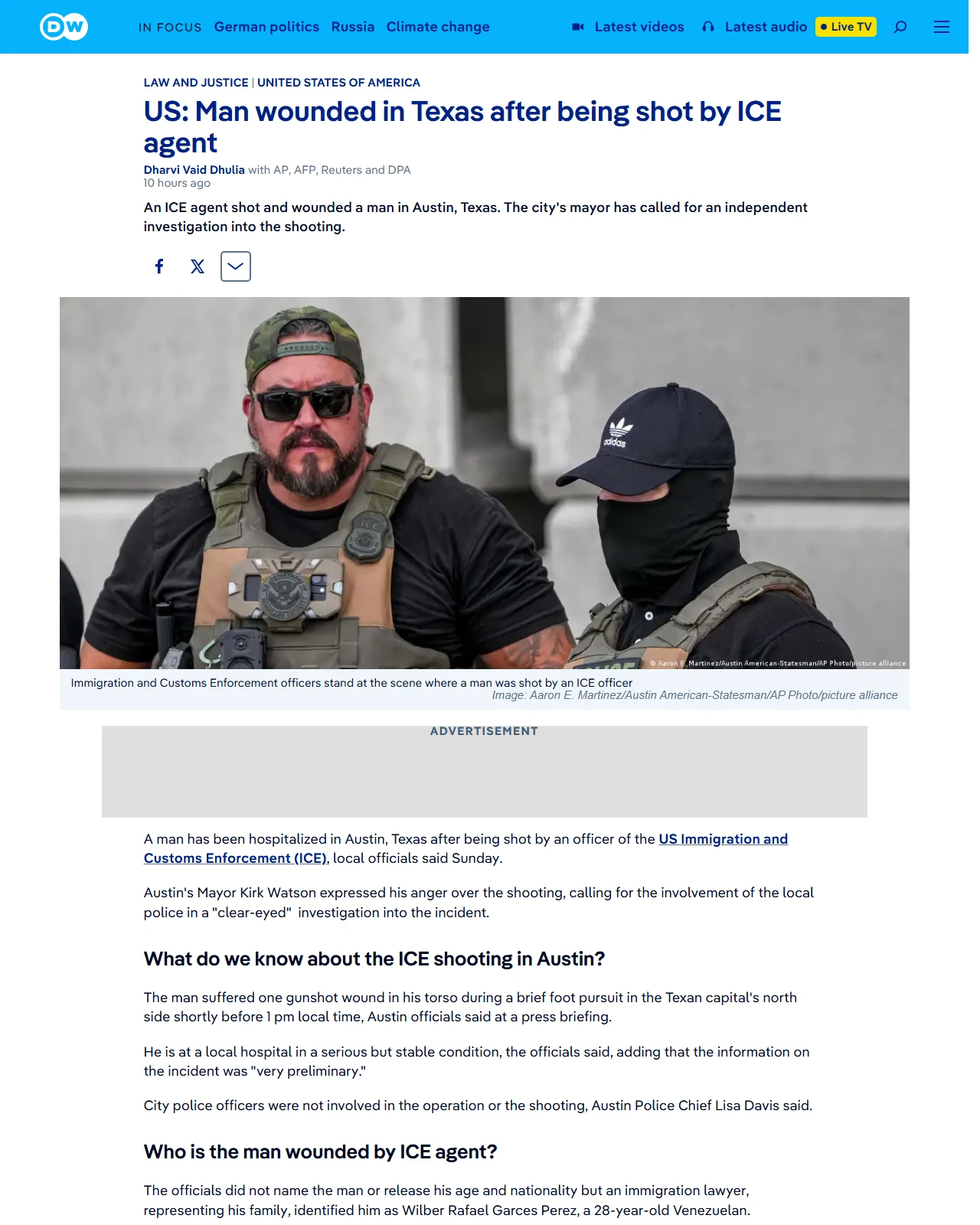 dw.com as published: US: Man wounded in Texas after being shot by ICE agent