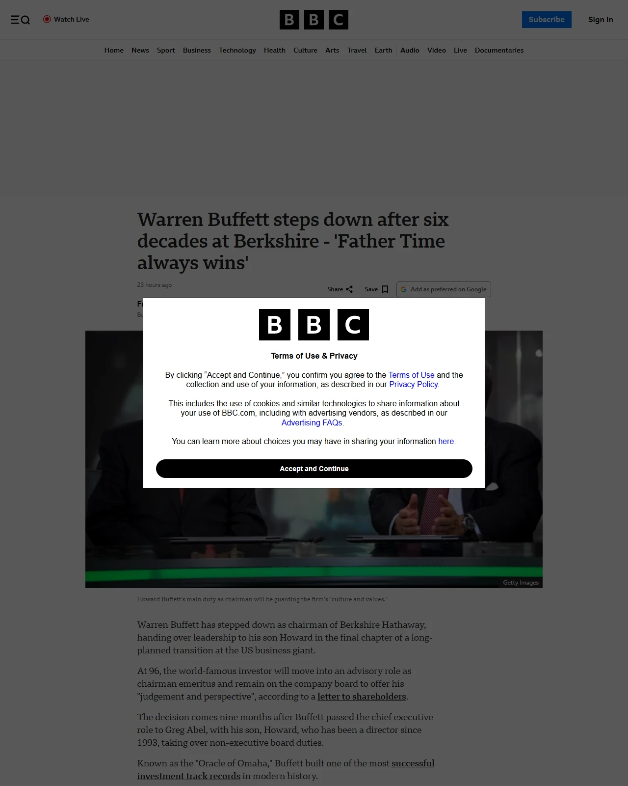 bbc.co.uk as published: Warren Buffett steps down after six decades at Berkshire