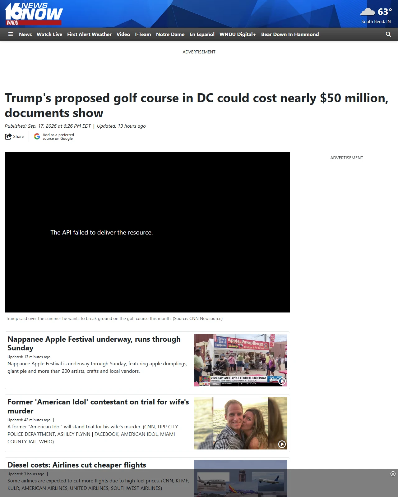 wndu.com as published: Trump's proposed golf course in DC could cost nearly $50 million, documents show