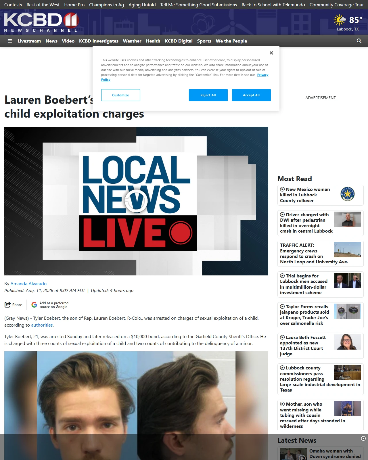 kcbd.com as published: Lauren Boebert’s 21-year-old son arrested on child exploitation charges