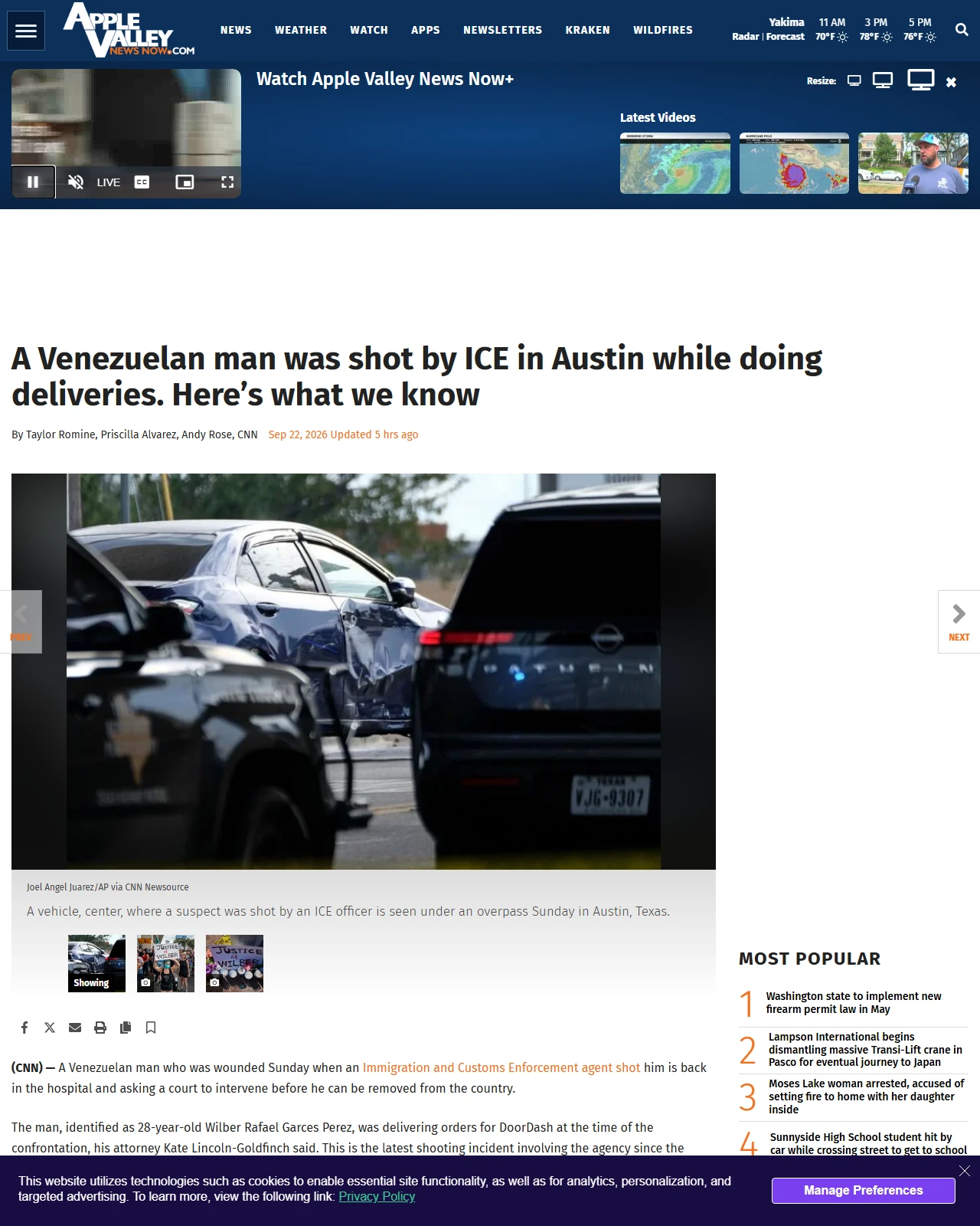 applevalleynewsnow.com as published: A Venezuelan man was shot by ICE in Austin while doing deliveries. Here’s what we know