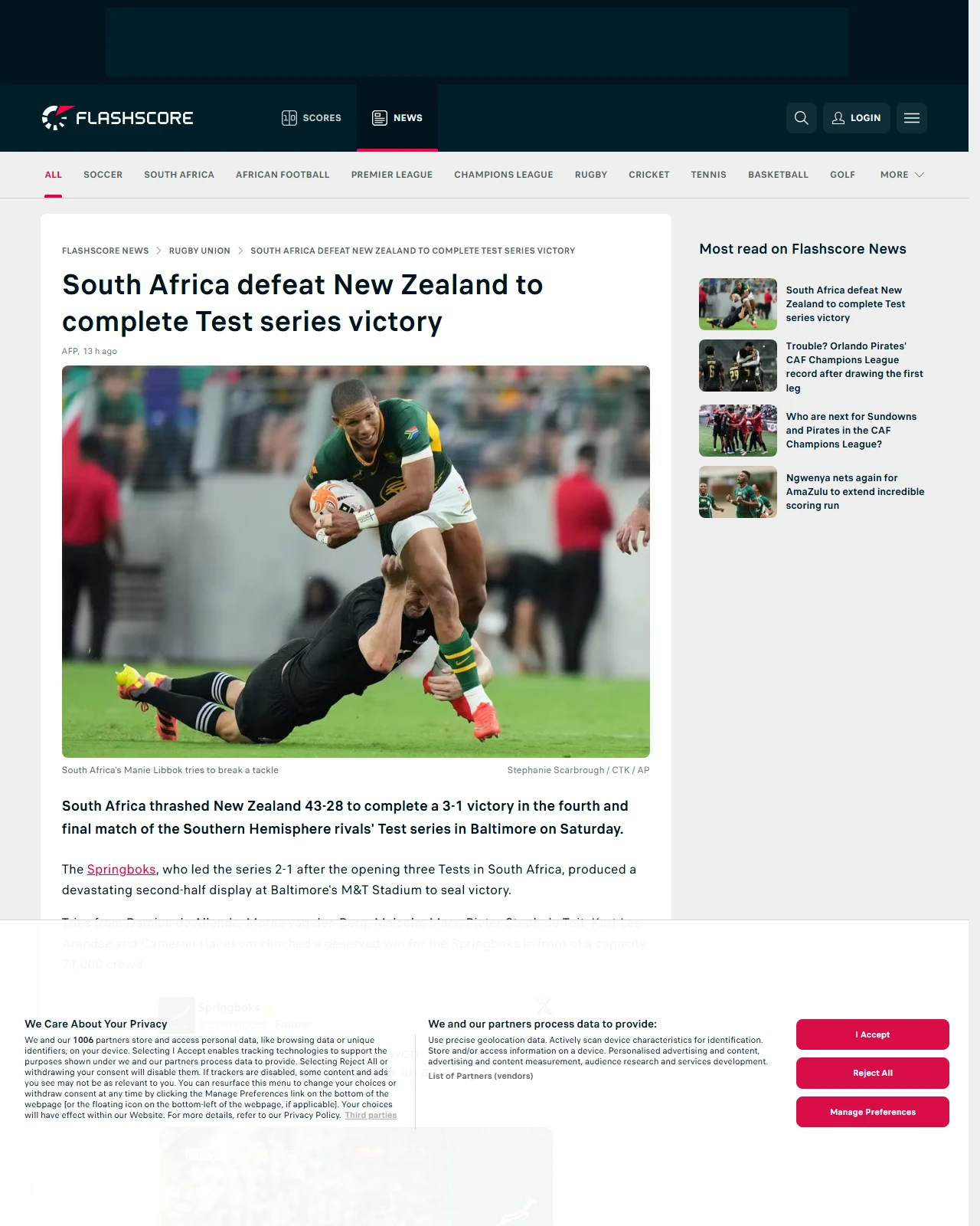 flashscore.co.za as published: South Africa defeat New Zealand to complete Test series victory