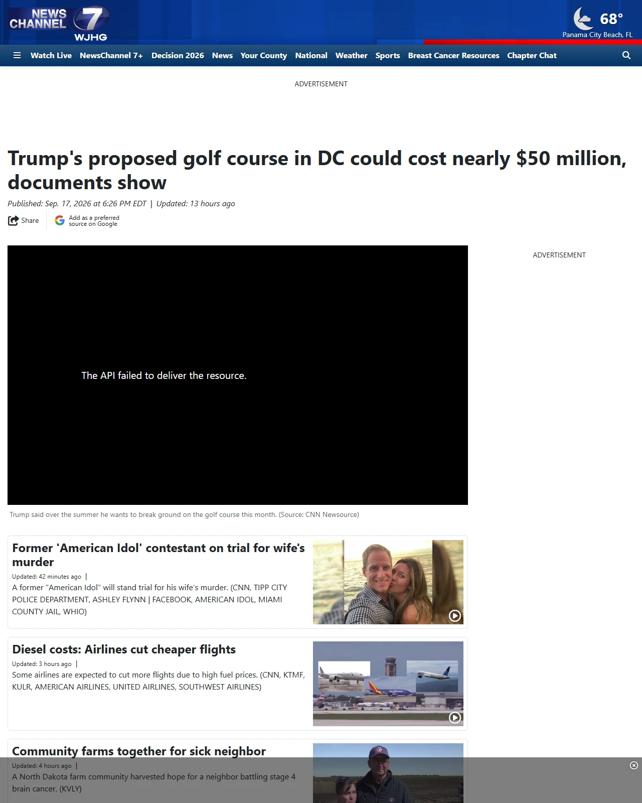 wjhg.com as published: Trump's proposed golf course in DC could cost nearly $50 million, documents show