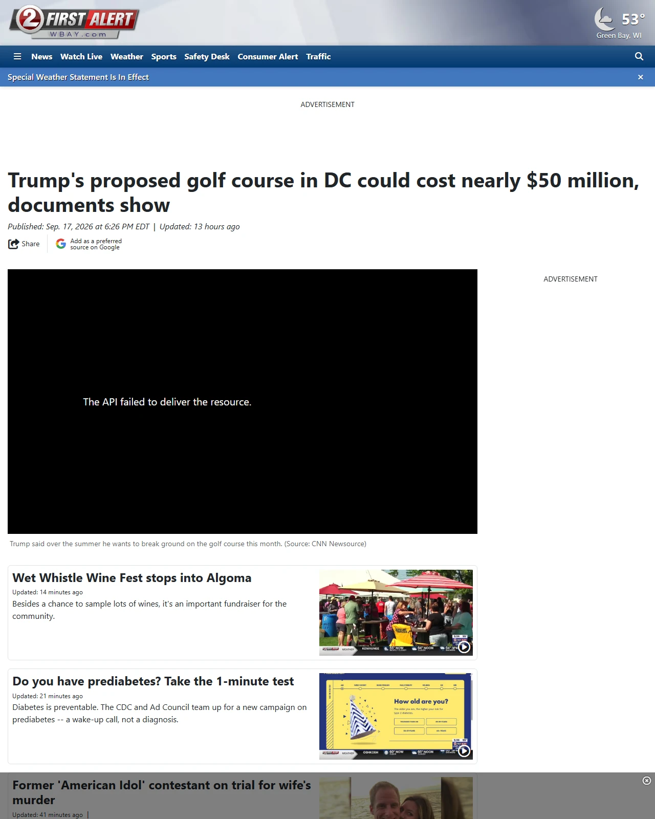 wbay.com as published: Trump's proposed golf course in DC could cost nearly $50 million, documents show
