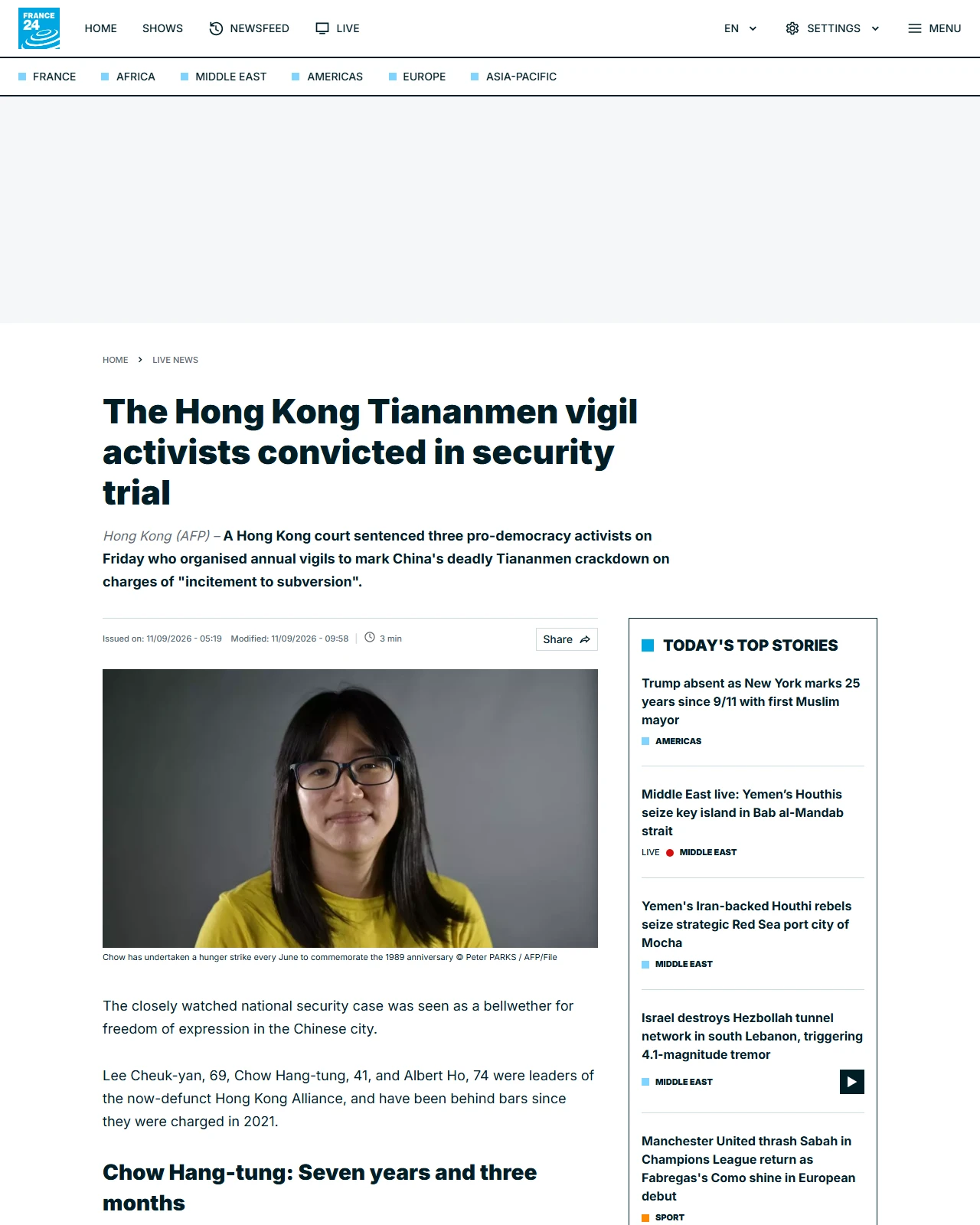 france24.com as published: The Hong Kong Tiananmen vigil activists convicted in security trial