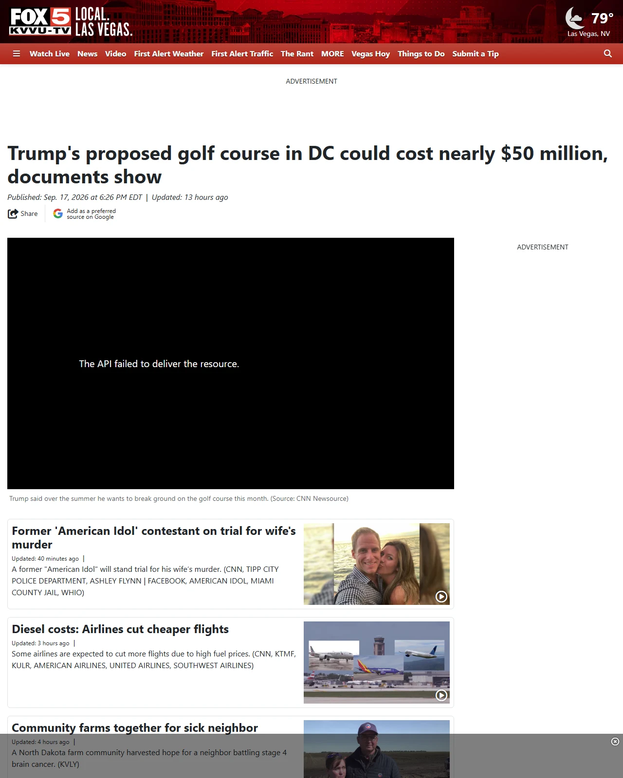 fox5vegas.com as published: Trump's proposed golf course in DC could cost nearly $50 million, documents show
