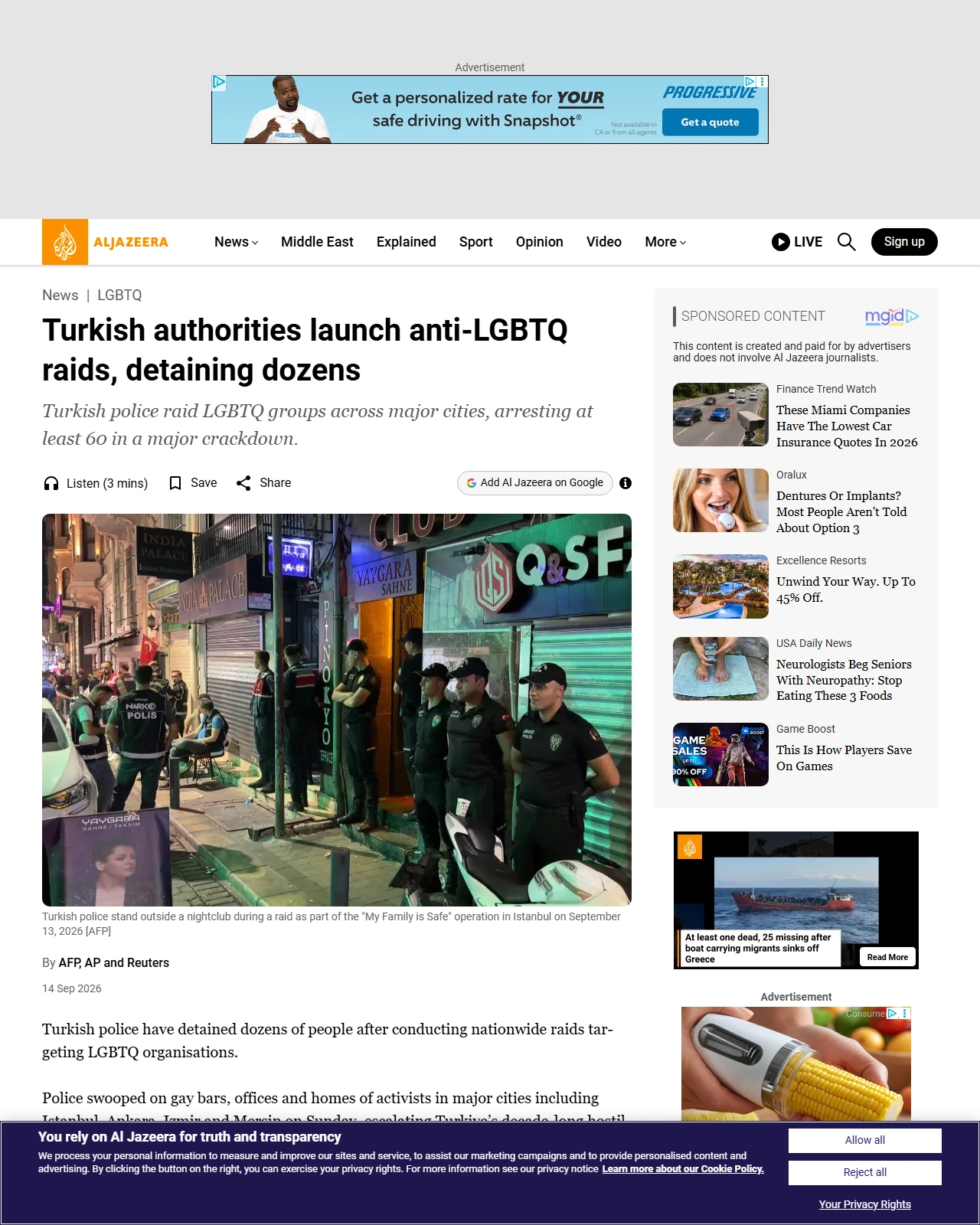 aljazeera.com as published: Turkish authorities launch anti-LGBTQ raids, detaining dozens