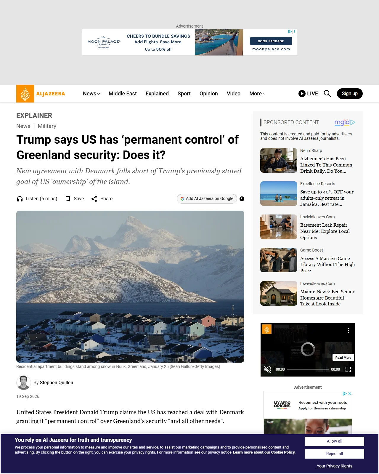 aljazeera.com as published: Trump says US has ‘permanent control’ of Greenland security: Does it?