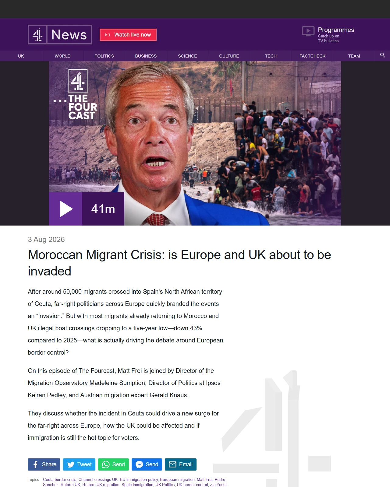 channel4.com as published: Moroccan Migrant Crisis: is Europe and UK about to be invaded