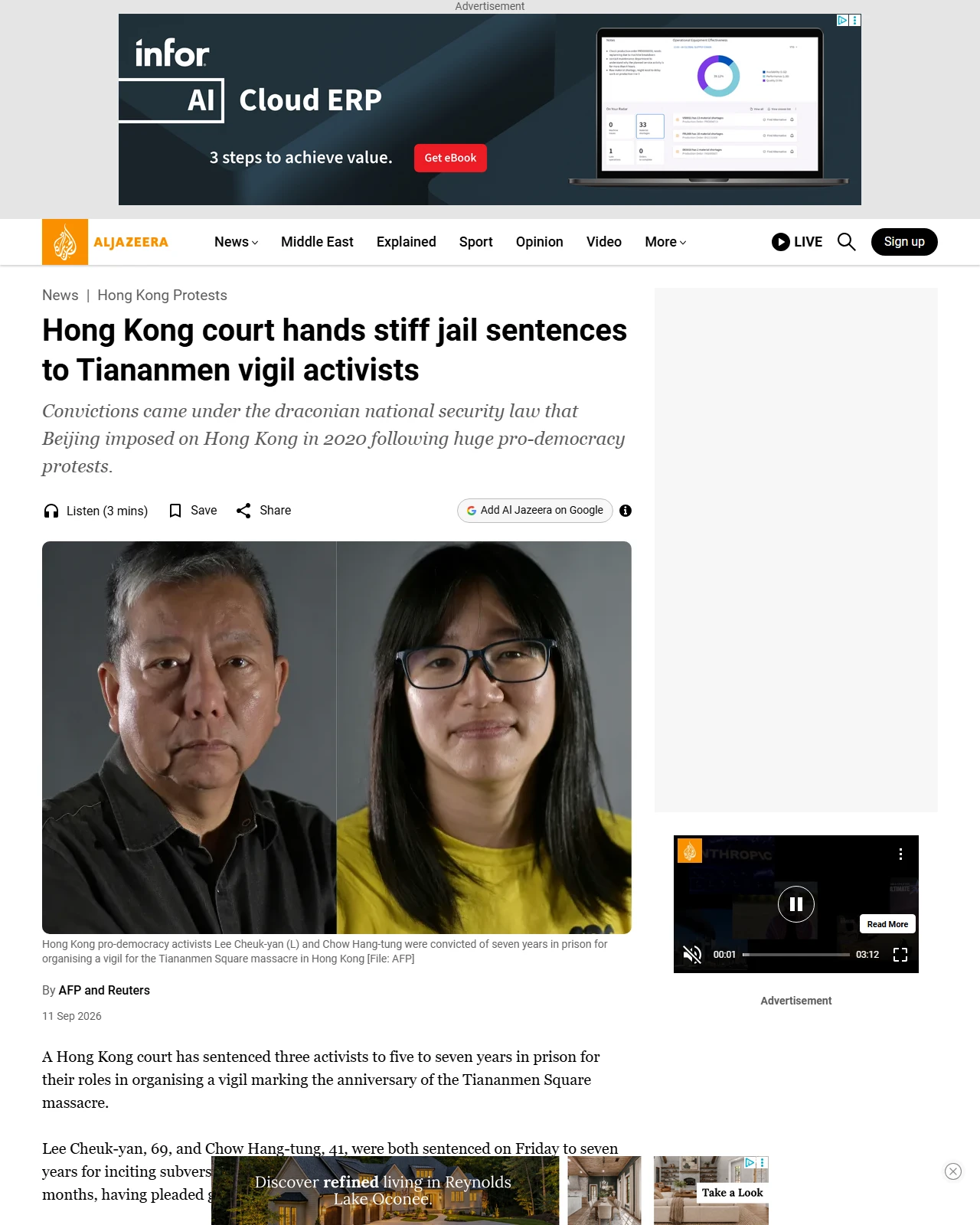 aljazeera.com as published: Hong Kong court hands stiff jail sentences to Tiananmen vigil activists
