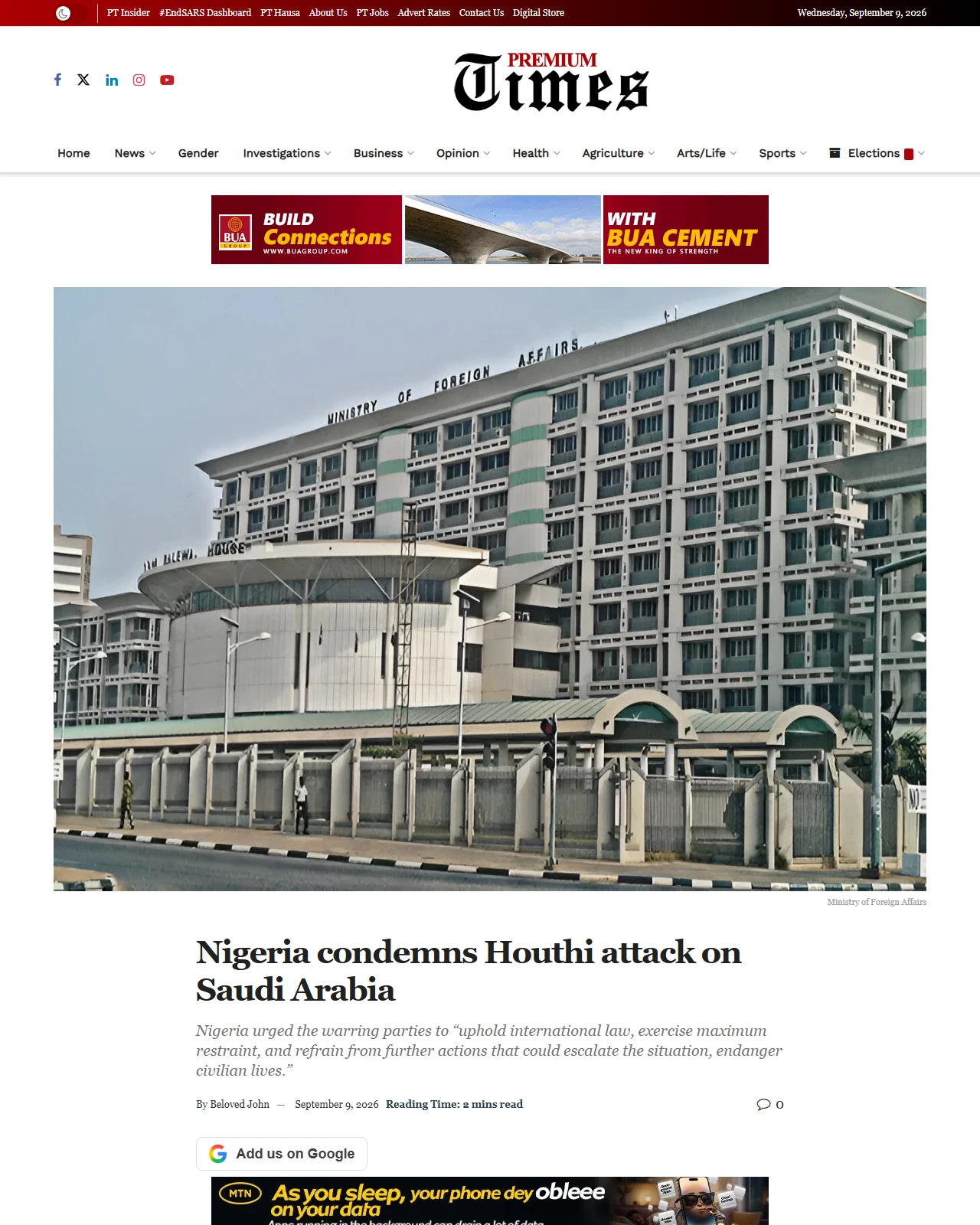 premiumtimesng.com as published: Nigeria condemns Houthi attack on Saudi Arabia