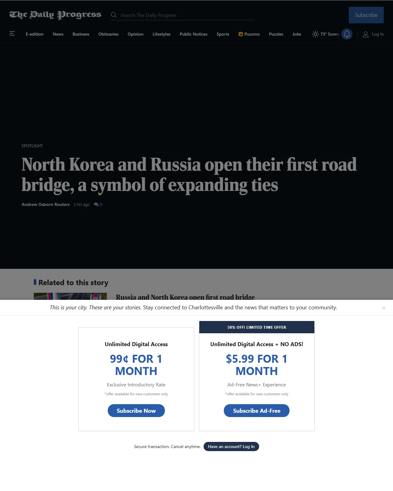dailyprogress.com as published: North Korea and Russia open their first road bridge, a symbol of expanding ties