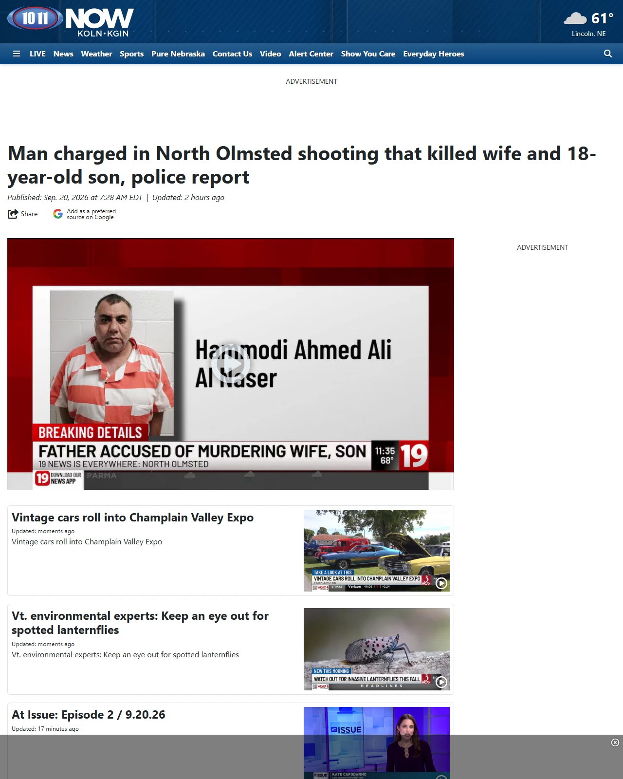 1011now.com as published: Man charged in North Olmsted shooting that killed wife and 18-year-old son, police report - KOLN | Nebraska Local News, Weather, Sports | Lincoln, NE
