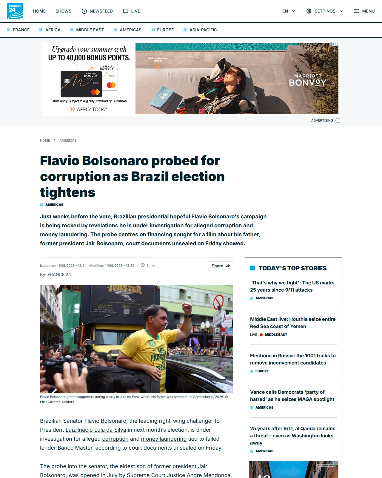 s.france24.com as published: Flavio Bolsonaro probed for corruption as Brazil election tightens