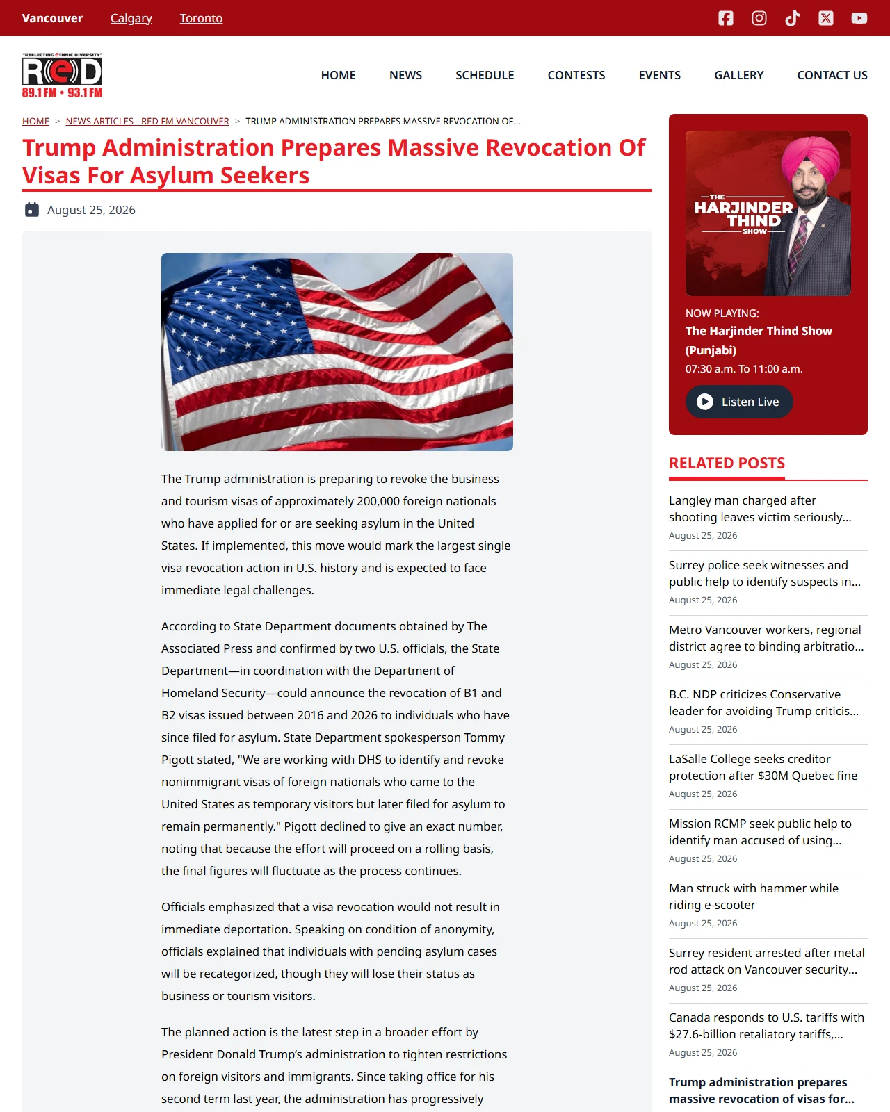 redfm.ca as published: Trump administration prepares massive revocation of visas for asylum seekers