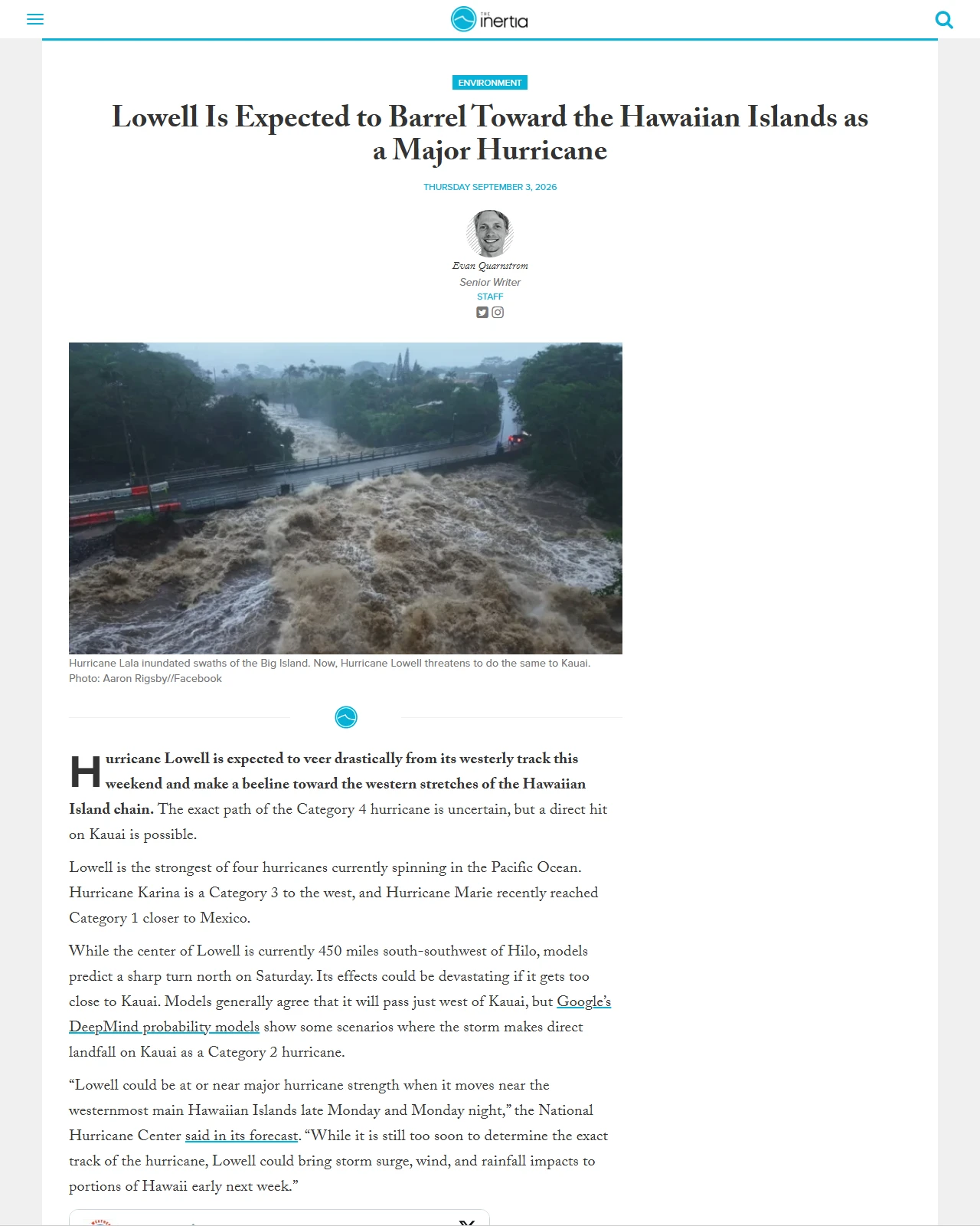 theinertia.com as published: Lowell Is Expected to Barrel Toward the Hawaiian Islands as a Major Hurricane
