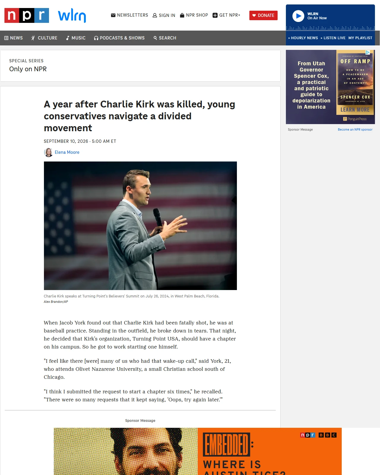 npr.org as published: A year after Charlie Kirk was killed, young conservatives navigate a divided movement