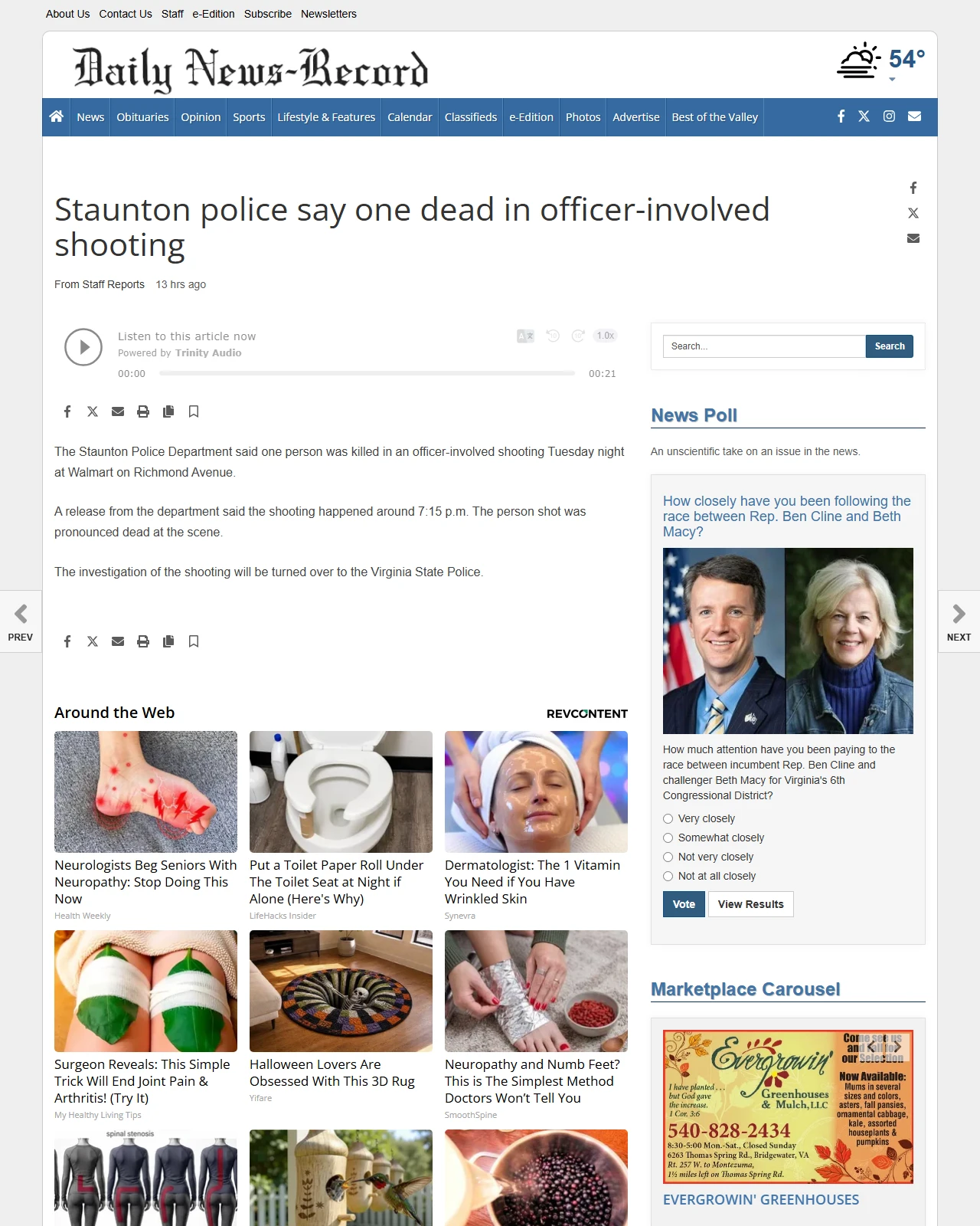 dnronline.com as published: Staunton police say one dead in officer-involved shooting | Public Safety | dnronline.com