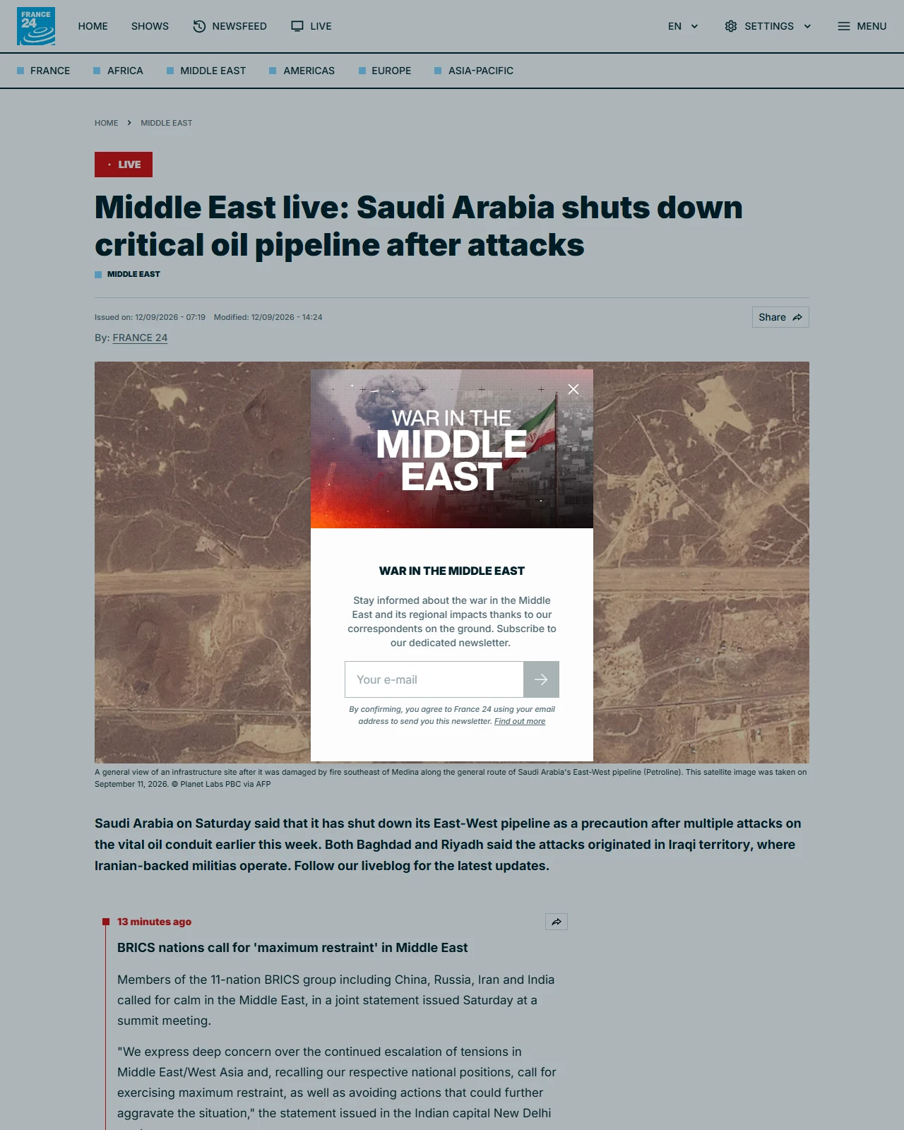 s.france24.com as published: Middle East live: Saudi Arabia shuts down critical oil pipeline after attacks